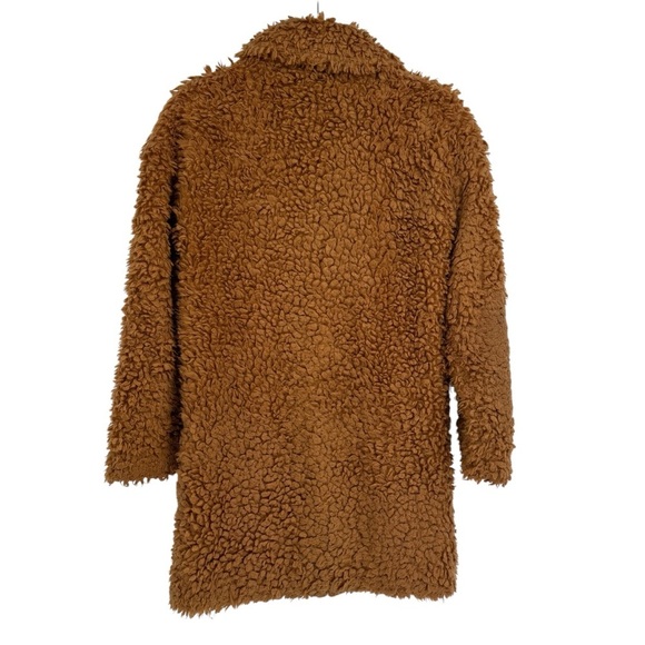 J Crew Size XXS Brown Textured Fuzzy Faux Fur Teddy Coat Collared Snap/zip front - Picture 2 of 9
